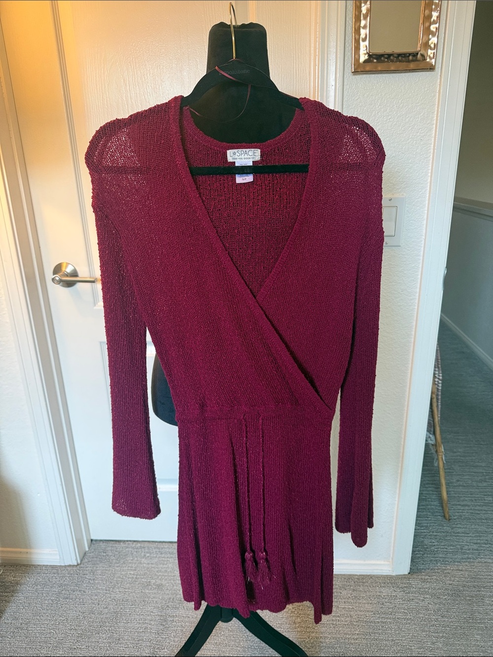 l*space Burgundy Long-Sleeve Wrap Knit Dress